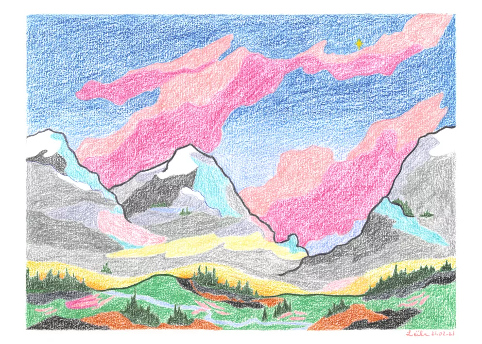 Dessin des montagnes aux couleurs chatoyantes