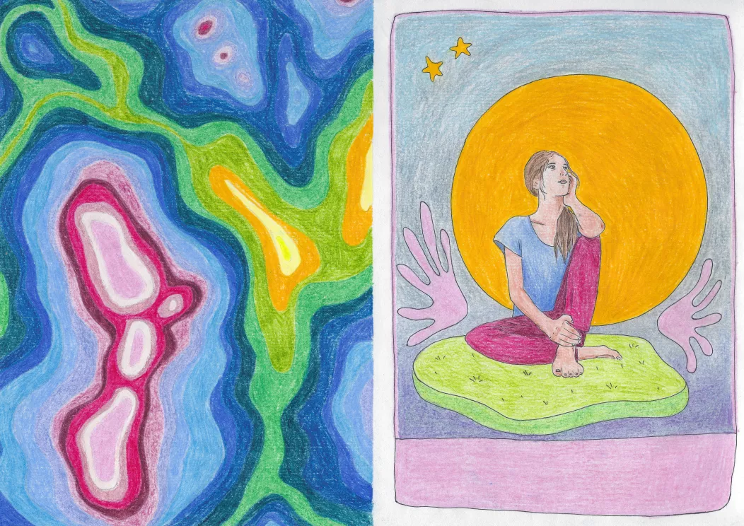 à gauche des formes rigolotes, à droite une humaine pensante avec les mêmes couleurs :)
